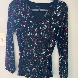 White House Black Market Black and Red Floral Blouse